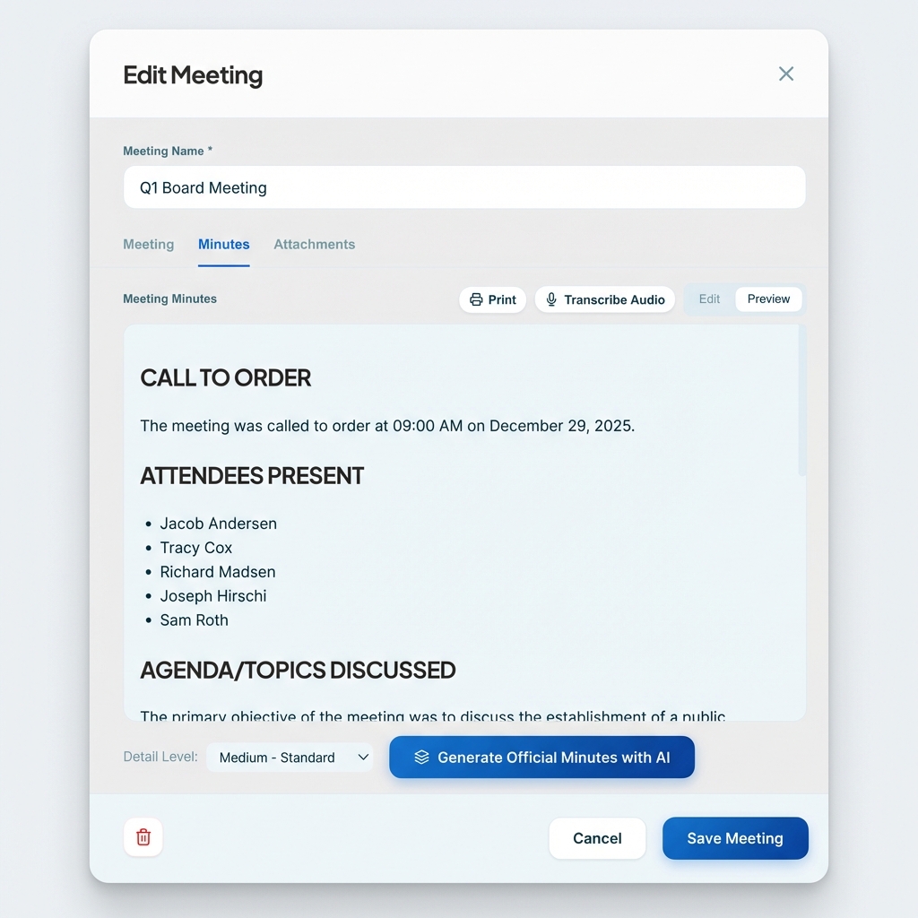 AI-powered board meeting minutes with automatic transcription